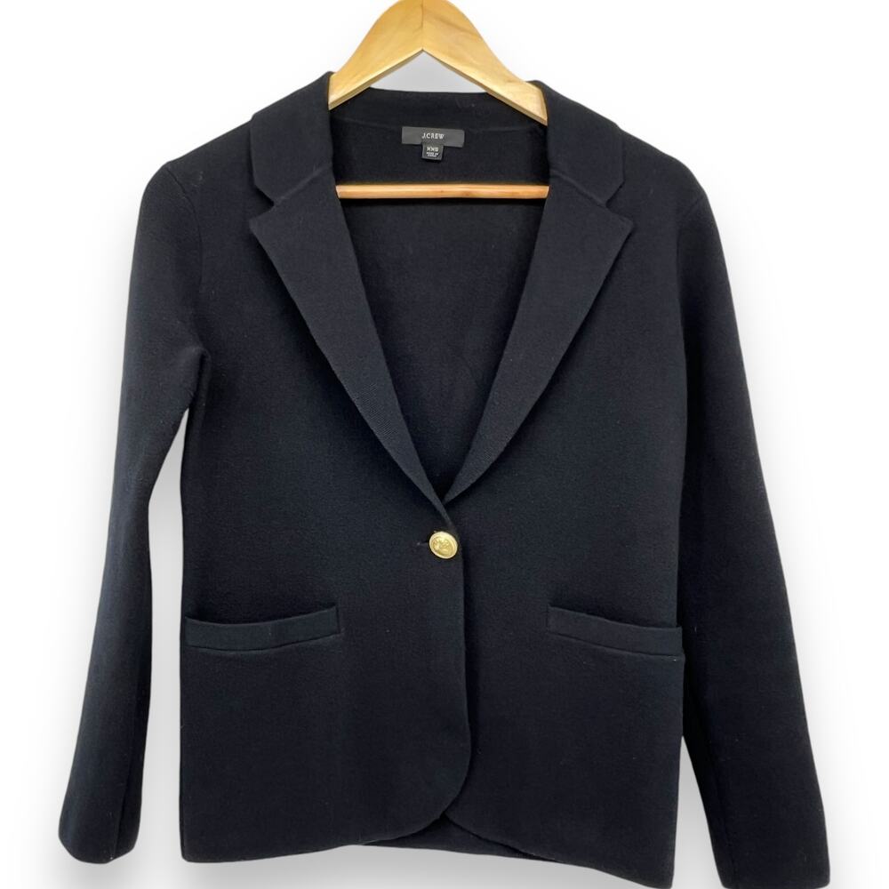 J.Crew Camille‎ Shrunken Sweater Blazer Cardigan Women's XXS Black Gold Button